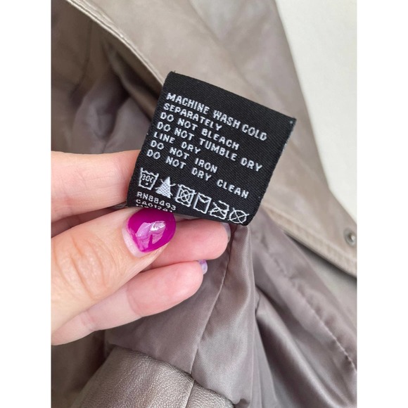 Blanc Noir Faux Leather Tan Brown Moto Jacket Asymmetric Front Zip Small - Picture 11 of 12